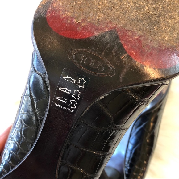 TOD’S Black Leather Croco Embossed Heels 40 - Picture 14 of 16